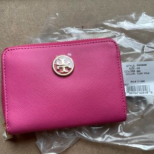 Tory Burch Robinson Coin Purse Leather Pink NEW